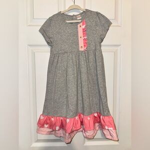 Charming Pink and Gray Kids Dress with Ruffle Details